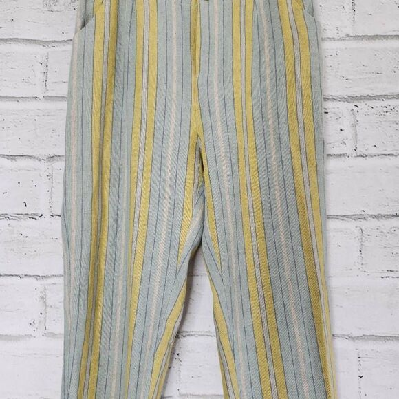 Soft Surroundings Women's Multicolor Stripe Linen Blend Crop Pants Wide Leg 10 - Picture 3 of 14